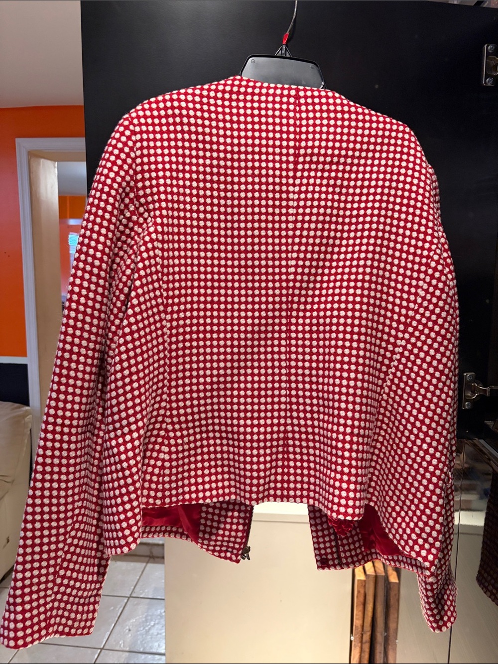 Talbots 2pc Red White Textured Polka Dot Tweed Blazer Zip Jacket Wool Blend - Picture 6 of 8